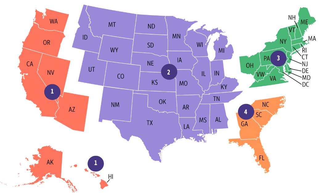 United States Wells Fargo Advisors Financial Network Regional Map