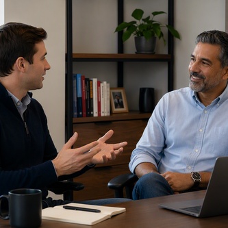financial advisor and manager have a conversation